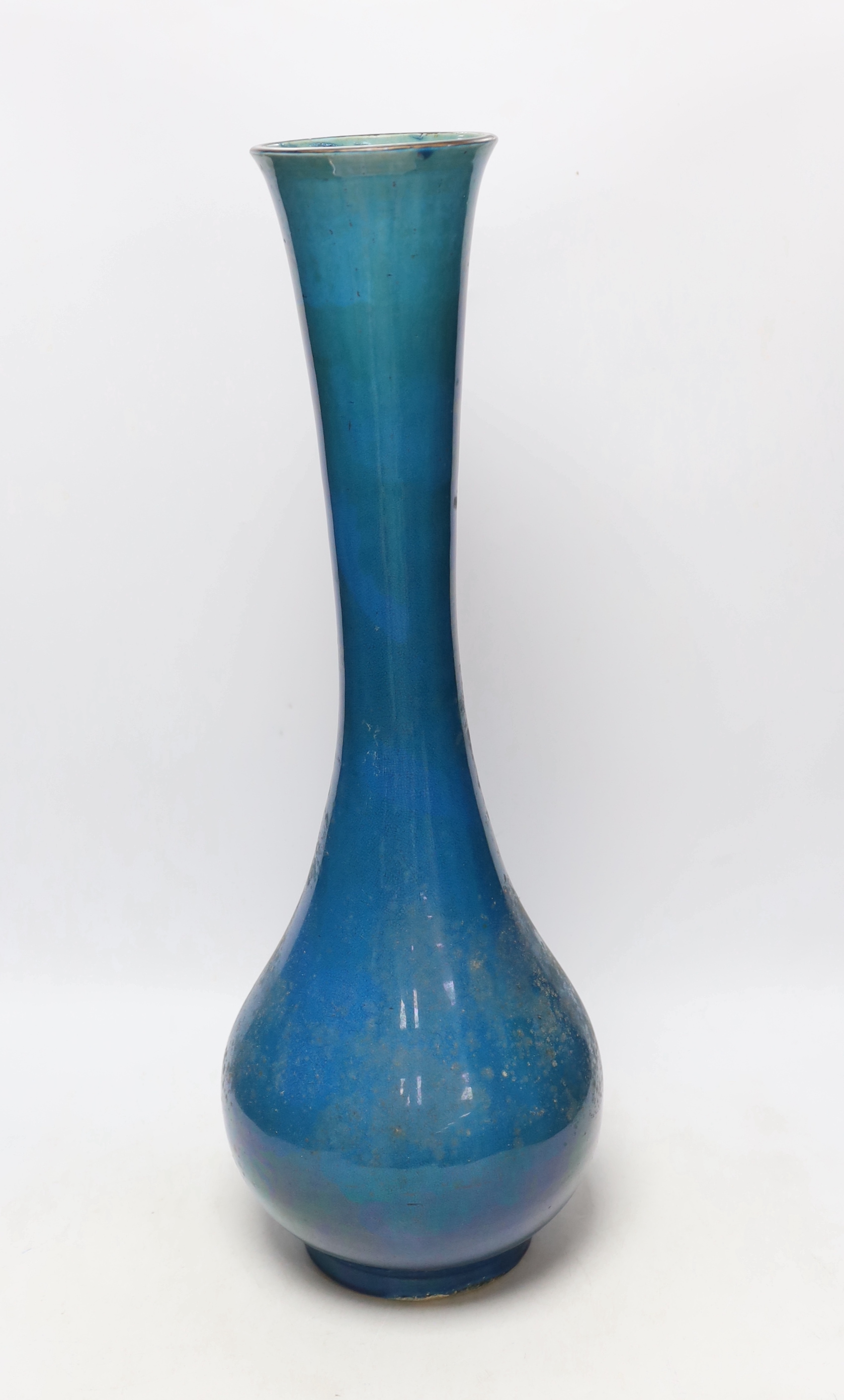 A large Japanese turquoise glazed vase, 59cm high